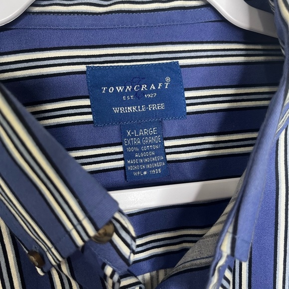 Towncraft Wrinkle Free Men's XL Blue White Stripped Long Sleeve‎ Dress Shirt - Picture 4 of 5